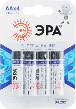 Батарейка алкалиновая ЭРА "Energy", тип AA (LR6-4BL), 1,5В, 4 шт