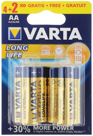 Батарейка Varta "Longlife", тип AA, 1,5В, 6 шт. 43146
