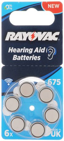 Батарейка для слуховых аппаратов Varta "Rayovac 675", тип PR44, 1,45В, 6 шт