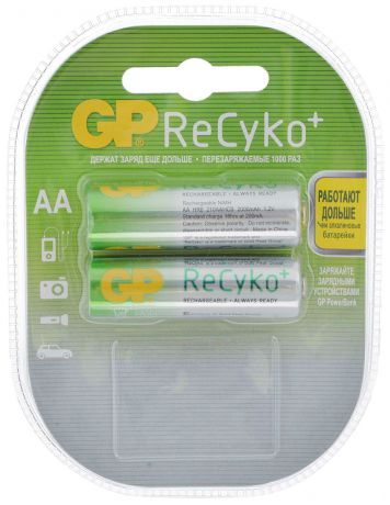 Набор предзаряженных аккумуляторов GP Batteries "ReCyko+", тип АА, 2000 мАч, 2 шт