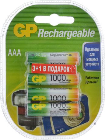 Набор аккумуляторов "GP Batteries", NiMh, 1000 mAh, тип ААА, 4 шт