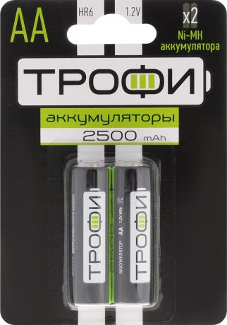 Аккумулятор "Трофи", тип AA (HR6-2BL), 2500 мАч, 2 шт