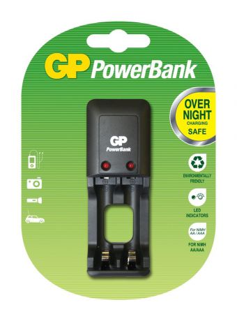 Устройство зарядное GP PowerBank, для заряда 2-х аккумуляторов типа АА, ААА