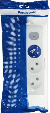 Удлинитель сетевой Panasonic "X-tendia", с защитой от детей, с выключателем, цвет: белый, 3 розетки, 2 м. 54962