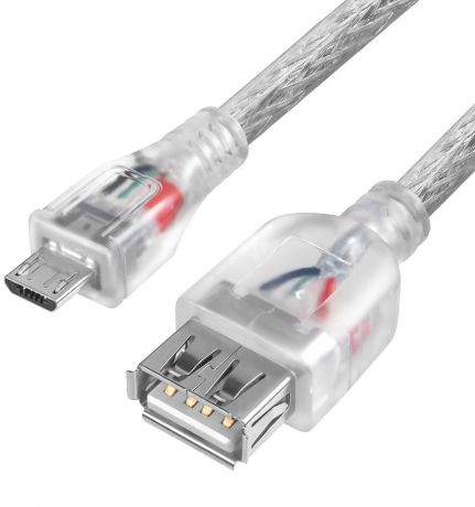 Greenconnect GCR-MB3AF-BD2S, Transparent кабель-переходник OTG micro USB (1 м)