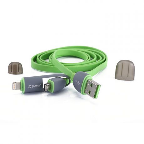 Zetton ZTLSUSB2IN1 USB кабель с разъемами Apple 8 pin/Micro-USB, Green