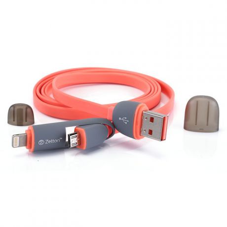 Zetton ZTLSUSB2IN1 USB кабель с разъемами Apple 8 pin/Micro-USB, Red