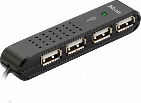 Trust Vecco 4 Port USB 2.0 Mini Hub, Black USB-разветвитель