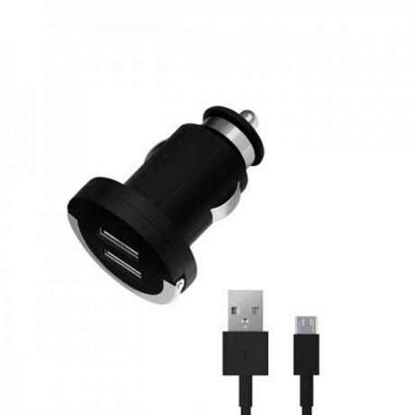 Deppa Ultra Duo microUSB 2.1А, Black автомобильное ЗУ + дата-кабель