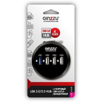 Разветвитель Ginzzu GR-314UB USB 3.0, 1060271, черный