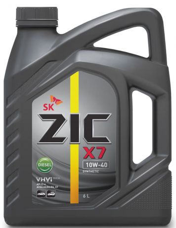 Масло моторное ZIC X7 Diesel, синтетическое, класс вязкости 10W-40, API CI-4/SL, 6 л. 172607