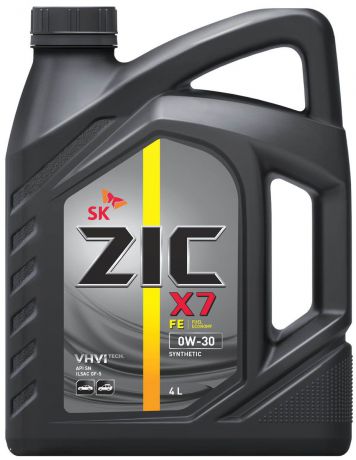 Масло моторное ZIC X7 FE, синтетическое, класс вязкости 0W-30, API SN, 4 л. 162616