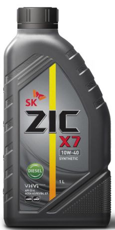 Масло моторное ZIC X7 Diesel, синтетическое, класс вязкости 10W-40, API CI-4/SL, 1 л. 132607
