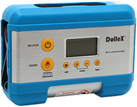 Компрессор автомобильный "DolleX", предохранитель, фонарь, цифровой манометр, тестер, сумка, 12V, 15 A, 7 Атм, 30 л/мин