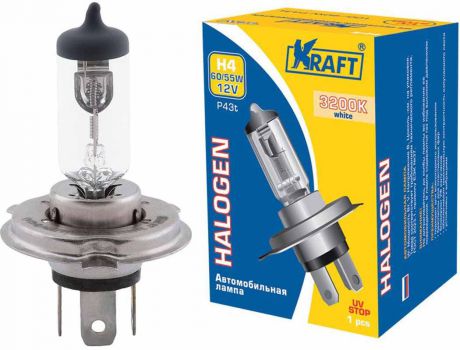 Лампа автомобильная галогенная Kraft Basic, цоколь H4(P43t), 12V, 60W