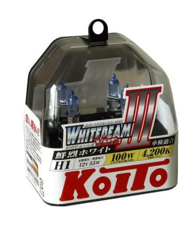 Комплект галогеновых ламп Koito Whitebeam H1, 12V, 55W, 4200 К, 2 шт