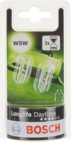 Лампа накаливания Bosch "W5W", автомобильная, 12V, 5W, 2 шт