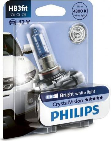 Лампа автомобильная галогенная Philips "CrystalVision", для фар, цоколь HB3FIT (P20d), 12V, 60W