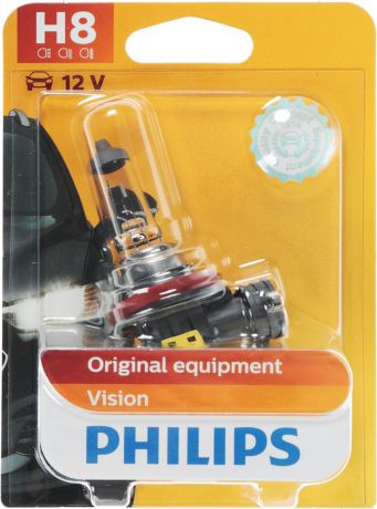 Лампа автомобильная галогенная Philips "Vision", для фар, цоколь H8 (PGJ19-1), 12V, 35W