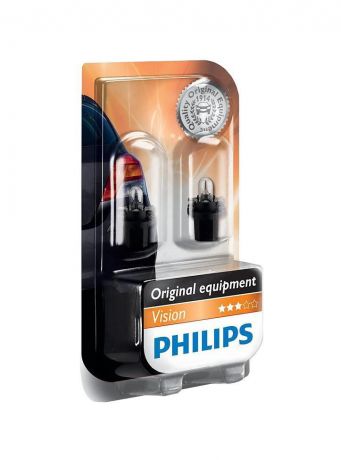 Лампа автомобильная Philips "Vision", для панели приборов, цоколь BAX8,5, 12V, 1,2W, 2шт