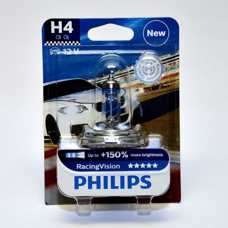 Лампа автомобильная галогенная Philips "RacingVision +150", цоколь H4, 60 Вт