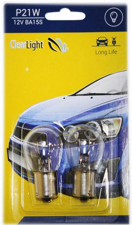 Лампа автомобильная галогенная Clearlight, цоколь P21W, 12В, 2 шт