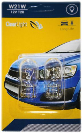 Лампа автомобильная галогенная Clearlight, цоколь W21W, 12В, 2 шт