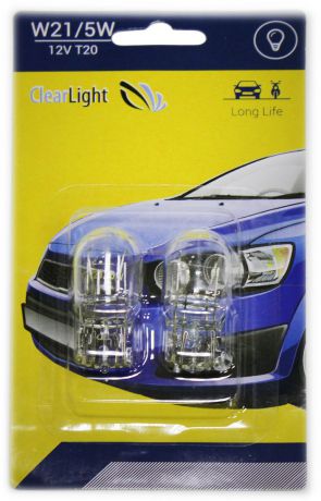 Лампа автомобильная галогенная Clearlight, цоколь W21/5W, 12В, 2 шт