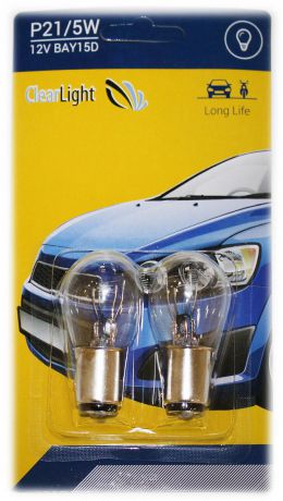 Лампа автомобильная галогенная Clearlight, цоколь P21/5W, 12В, 2 шт
