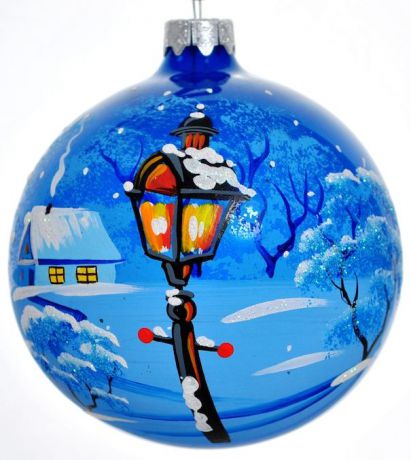 Новогоднее подвесное украшение "Фонарь", цвет: синий. Ручная роспись. Россия