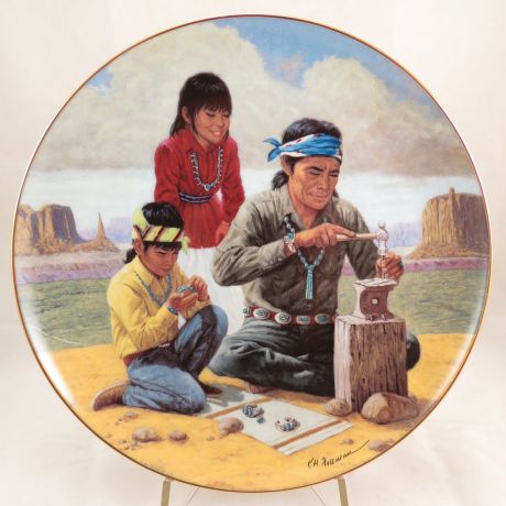 Декоративная тарелка "Гордые индейские семьи: Ювелир". Фарфор, деколь, золочение. США, The Hamilton Collection, Кеннет Фриман, 1992