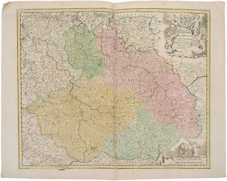 Географическая карта Богемии (Bohemia). Гравюра. Западная Европа. 1680 - 1690 гг