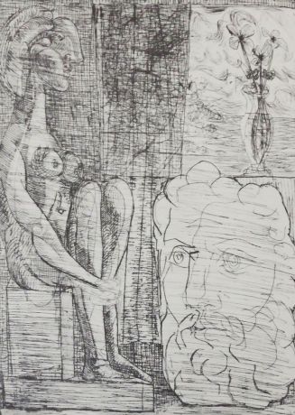 Скульптуры и ваза с цветами (Sculptures et Vase de Fleurs), № 189. Пабло Пикассо. Сюита Воллара. Литография. Испания, 1956 год