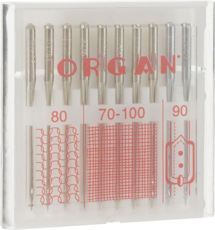 Набор игл для швейных машин Organ "Combi", №80, 70-100, 90, 10 шт