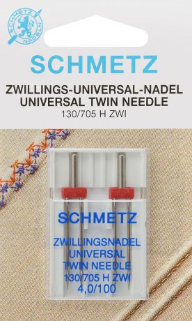 Иглы для бытовых швейных машин "Schmetz", универсальные, двойные, №100, 4 мм, 2 шт