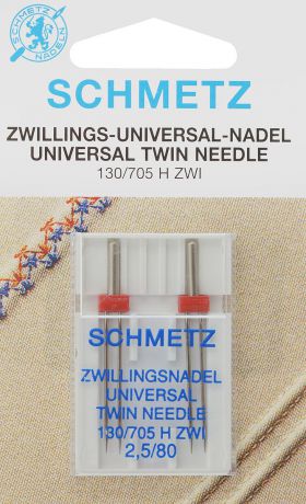 Иглы для бытовых швейных машин "Schmetz", универсальные, двойные, №80, 2,5 мм, 2 шт