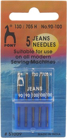 PONY Иглы машинные для джинсовой ткани № 90-100, 5 шт. 51009