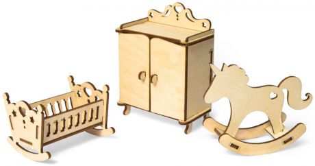 Деревянный конструктор Iq Format мебель для кукол LOL "Детская", 3 предмета, 19 элементов