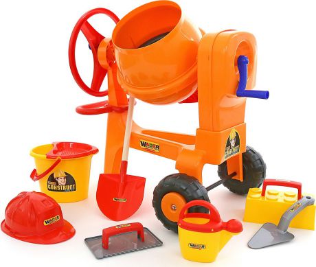 Полесье Бетономешалка Construct + набор игрушек для песочницы каменщика №7 Construct, цвет в ассортименте