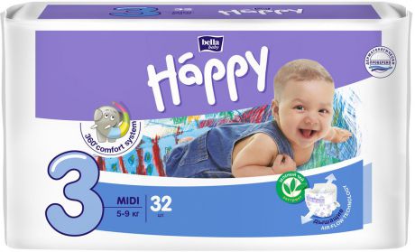 Подгузники Bella baby Happy, размер Midi 3 (5-9 кг), 32 шт
