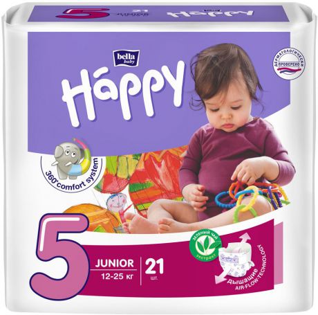 Подгузники Bella baby Happy, размер Junior 5 (12-25 кг), 21 шт