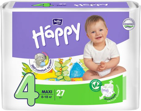Подгузники Bella baby Happy, размер Maxi 4 (8-18 кг), 27 шт