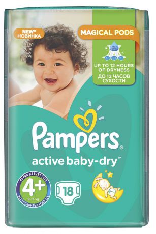 Pampers Подгузники Active Baby 9-16 кг (размер 4+) 18 шт