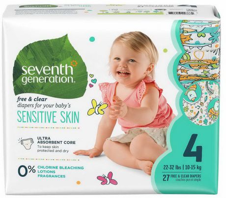 Подгузники детские Seventh Generation "Без Запаха", гипоаллергенные, 10-15 кг, размер 4, 27 шт
