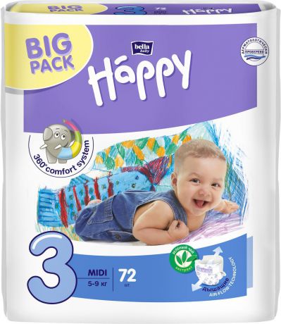 Bella Подгузники для детей Baby Happy размер Midi 3 5-9 кг 72 шт