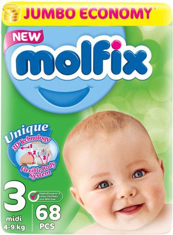 Подгузники Molfix 3D Миди, 4-9 кг, 68 шт