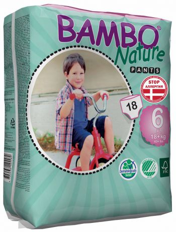 Bambo Nature Экологические детские одноразовые трусики-подгузники, XL, от 18 кг, 18 шт