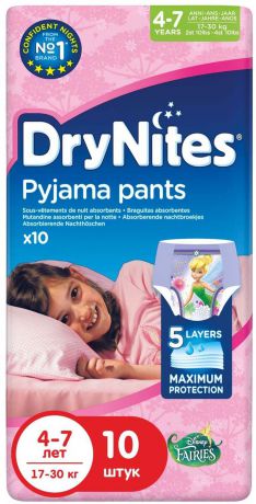 Huggies Подгузники-трусики для девочек DryNites 4-7 лет 10 шт
