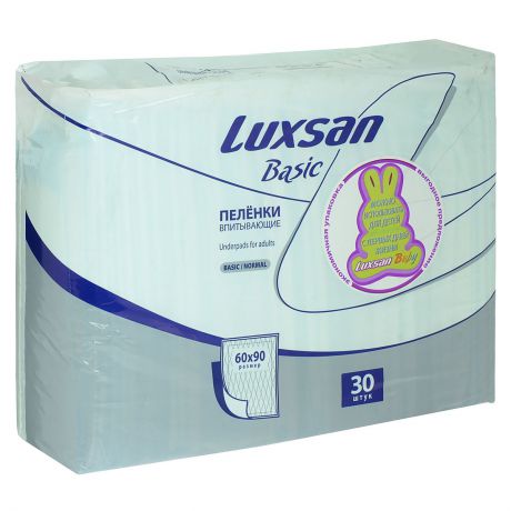 Пеленки впитывающие Luxsan Baby "Basic/Normal", одноразовые, с рисунком, 60 см х 90 см, 30 шт