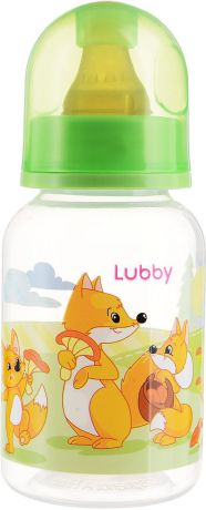 Lubby Бутылочка для кормления с латексной соской Веселые животные Лисички от 0 месяцев 125 мл